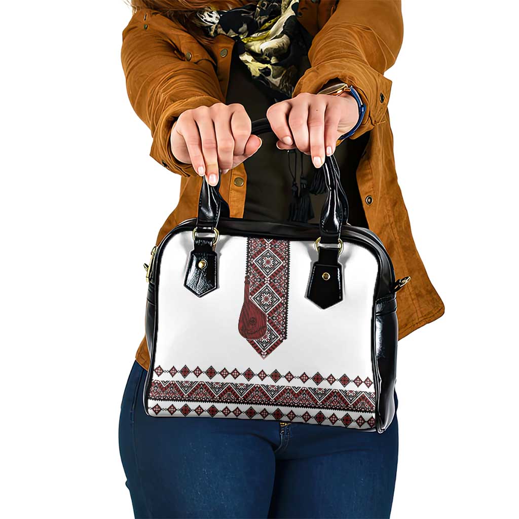 Ukraine Bandura Vyshyvanka Pattern Shoulder Handbag Ukrainian Heritage Folk White Version - Wonder Print Shop