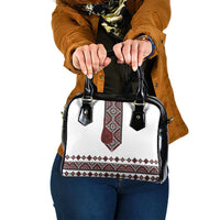 Ukraine Bandura Vyshyvanka Pattern Shoulder Handbag Ukrainian Heritage Folk White Version - Wonder Print Shop