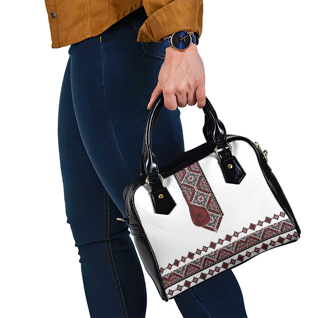 Ukraine Bandura Vyshyvanka Pattern Shoulder Handbag Ukrainian Heritage Folk White Version - Wonder Print Shop