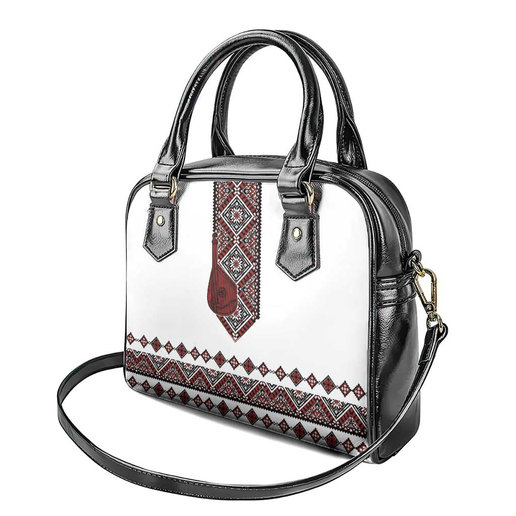 Ukraine Bandura Vyshyvanka Pattern Shoulder Handbag Ukrainian Heritage Folk White Version - Wonder Print Shop