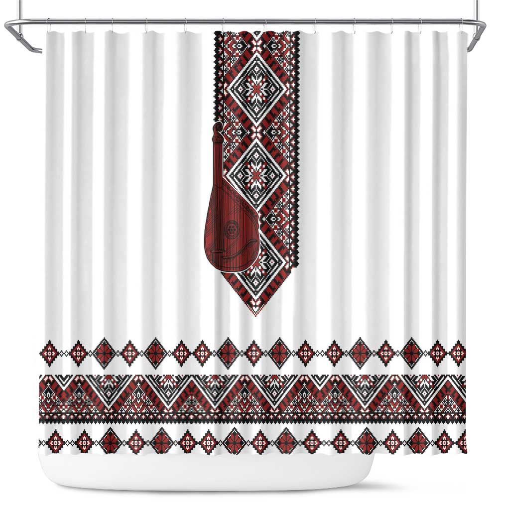 Ukraine Bandura Vyshyvanka Pattern Shower Curtain Ukrainian Heritage Folk White Version - Wonder Print Shop
