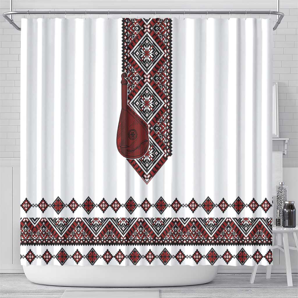 Ukraine Bandura Vyshyvanka Pattern Shower Curtain Ukrainian Heritage Folk White Version - Wonder Print Shop