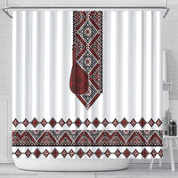 Ukraine Bandura Vyshyvanka Pattern Shower Curtain Ukrainian Heritage Folk White Version - Wonder Print Shop