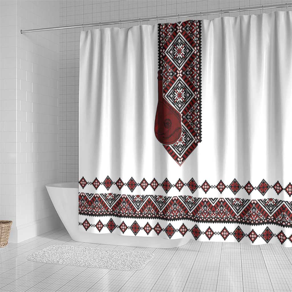 Ukraine Bandura Vyshyvanka Pattern Shower Curtain Ukrainian Heritage Folk White Version - Wonder Print Shop
