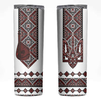 Ukraine Bandura Vyshyvanka Pattern Skinny Tumbler Ukrainian Heritage Folk White Version - Wonder Print Shop