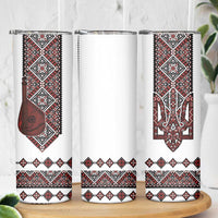 Ukraine Bandura Vyshyvanka Pattern Skinny Tumbler Ukrainian Heritage Folk White Version - Wonder Print Shop
