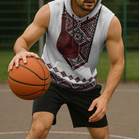 Ukraine Bandura Vyshyvanka Pattern Sleeveless Hoodie Ukrainian Heritage Folk White Version - Wonder Print Shop