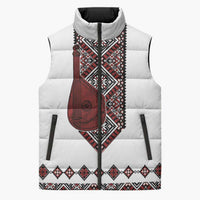 Ukraine Bandura Vyshyvanka Pattern Sleeveless Puffer Jacket Ukrainian Heritage Folk White Version - Wonder Print Shop