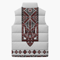 Ukraine Bandura Vyshyvanka Pattern Sleeveless Puffer Jacket Ukrainian Heritage Folk White Version - Wonder Print Shop