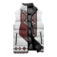 Ukraine Bandura Vyshyvanka Pattern Sleeveless Puffer Jacket Ukrainian Heritage Folk White Version - Wonder Print Shop