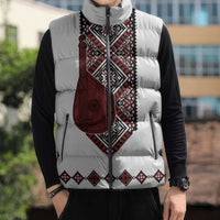 Ukraine Bandura Vyshyvanka Pattern Sleeveless Puffer Jacket Ukrainian Heritage Folk White Version - Wonder Print Shop