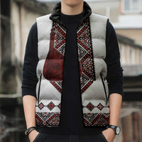 Ukraine Bandura Vyshyvanka Pattern Sleeveless Puffer Jacket Ukrainian Heritage Folk White Version - Wonder Print Shop