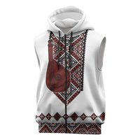 Ukraine Bandura Vyshyvanka Pattern Sleeveless Zip Hoodie Ukrainian Heritage Folk White Version - Wonder Print Shop