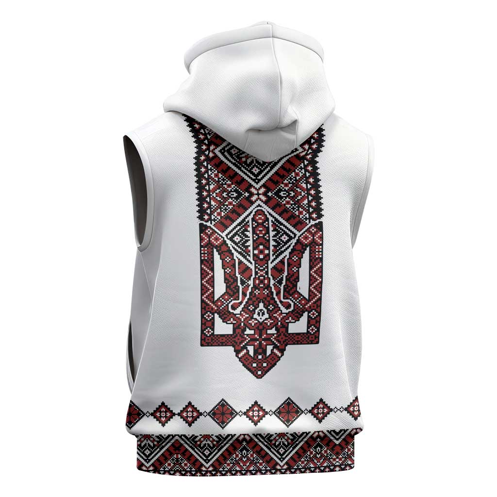 Ukraine Bandura Vyshyvanka Pattern Sleeveless Zip Hoodie Ukrainian Heritage Folk White Version - Wonder Print Shop