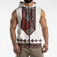 Ukraine Bandura Vyshyvanka Pattern Sleeveless Zip Hoodie Ukrainian Heritage Folk White Version - Wonder Print Shop