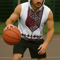 Ukraine Bandura Vyshyvanka Pattern Sleeveless Zip Hoodie Ukrainian Heritage Folk White Version - Wonder Print Shop