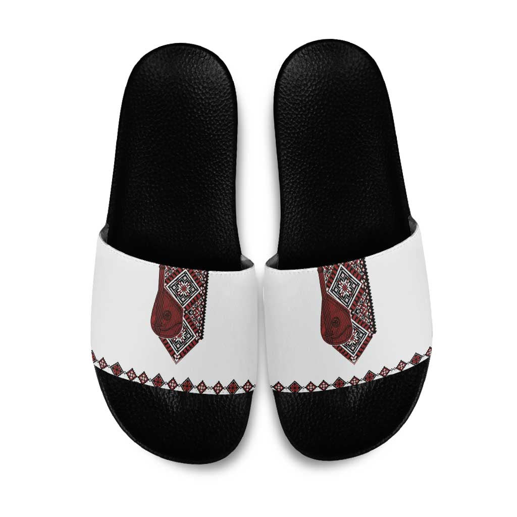 Ukraine Bandura Vyshyvanka Pattern Slide Sandals Ukrainian Heritage Folk White Version - Wonder Print Shop