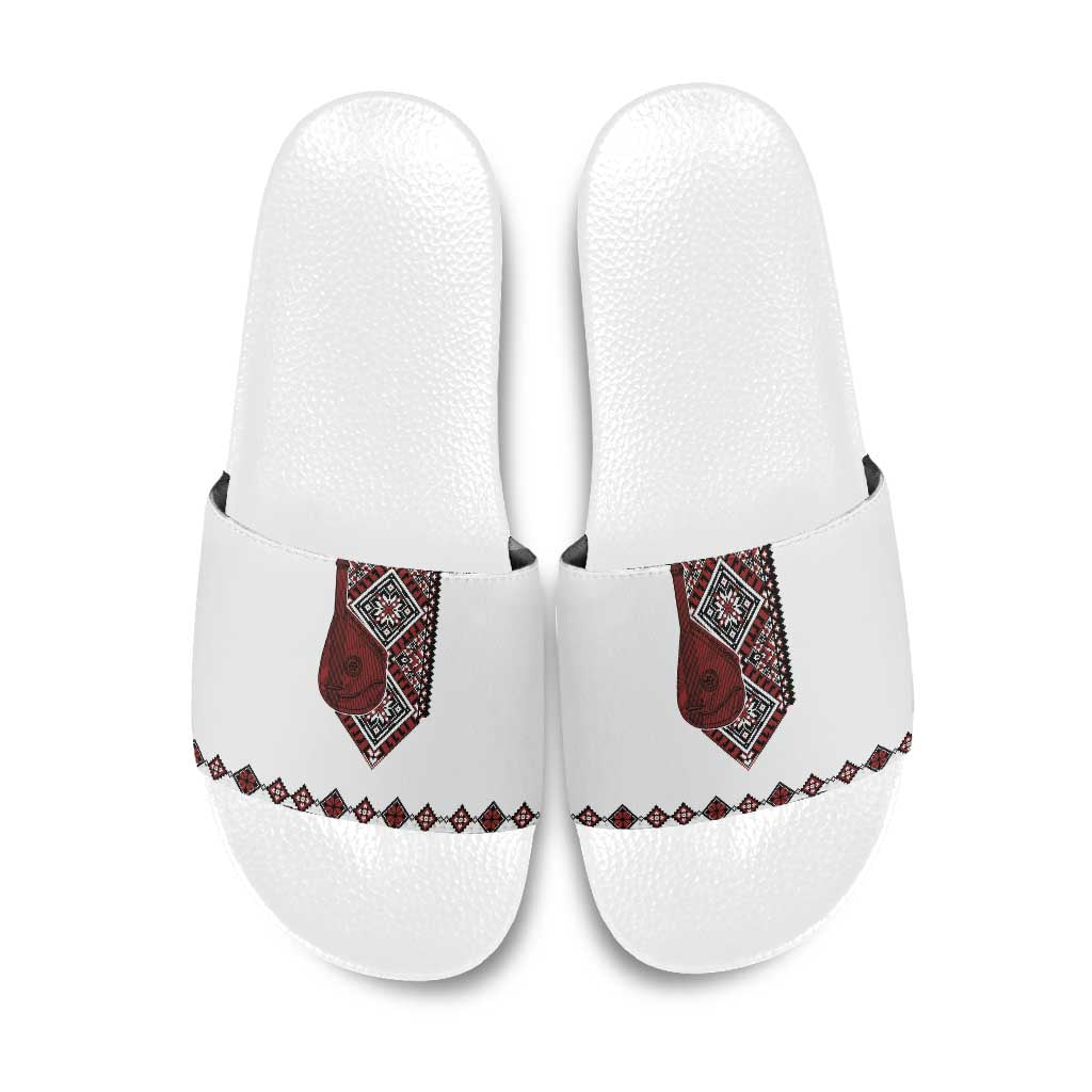 Ukraine Bandura Vyshyvanka Pattern Slide Sandals Ukrainian Heritage Folk White Version - Wonder Print Shop