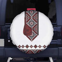 Ukraine Bandura Vyshyvanka Pattern Spare Tire Cover Ukrainian Heritage Folk White Version - Wonder Print Shop