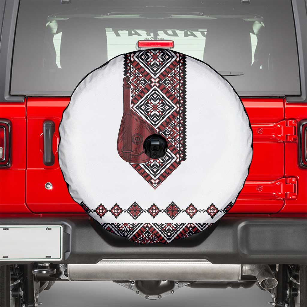 Ukraine Bandura Vyshyvanka Pattern Spare Tire Cover Ukrainian Heritage Folk White Version - Wonder Print Shop
