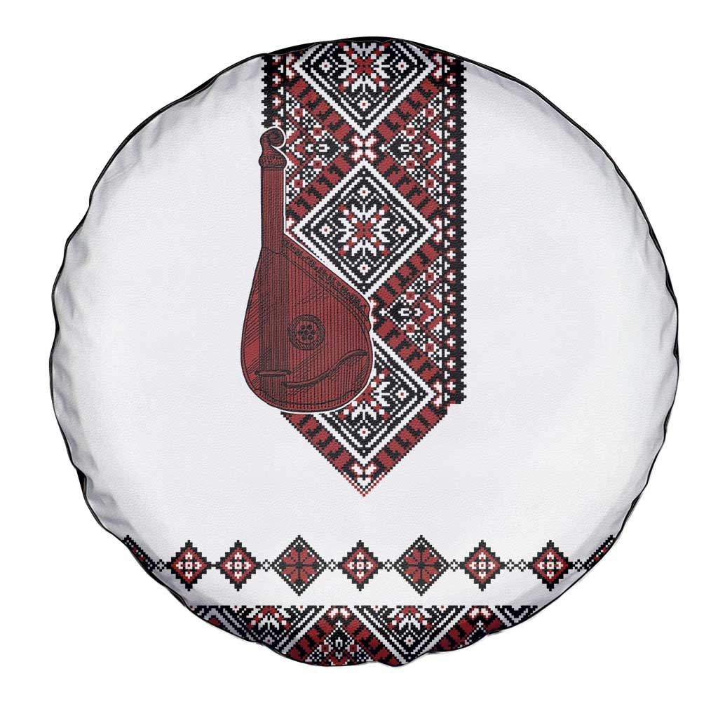 Ukraine Bandura Vyshyvanka Pattern Spare Tire Cover Ukrainian Heritage Folk White Version - Wonder Print Shop