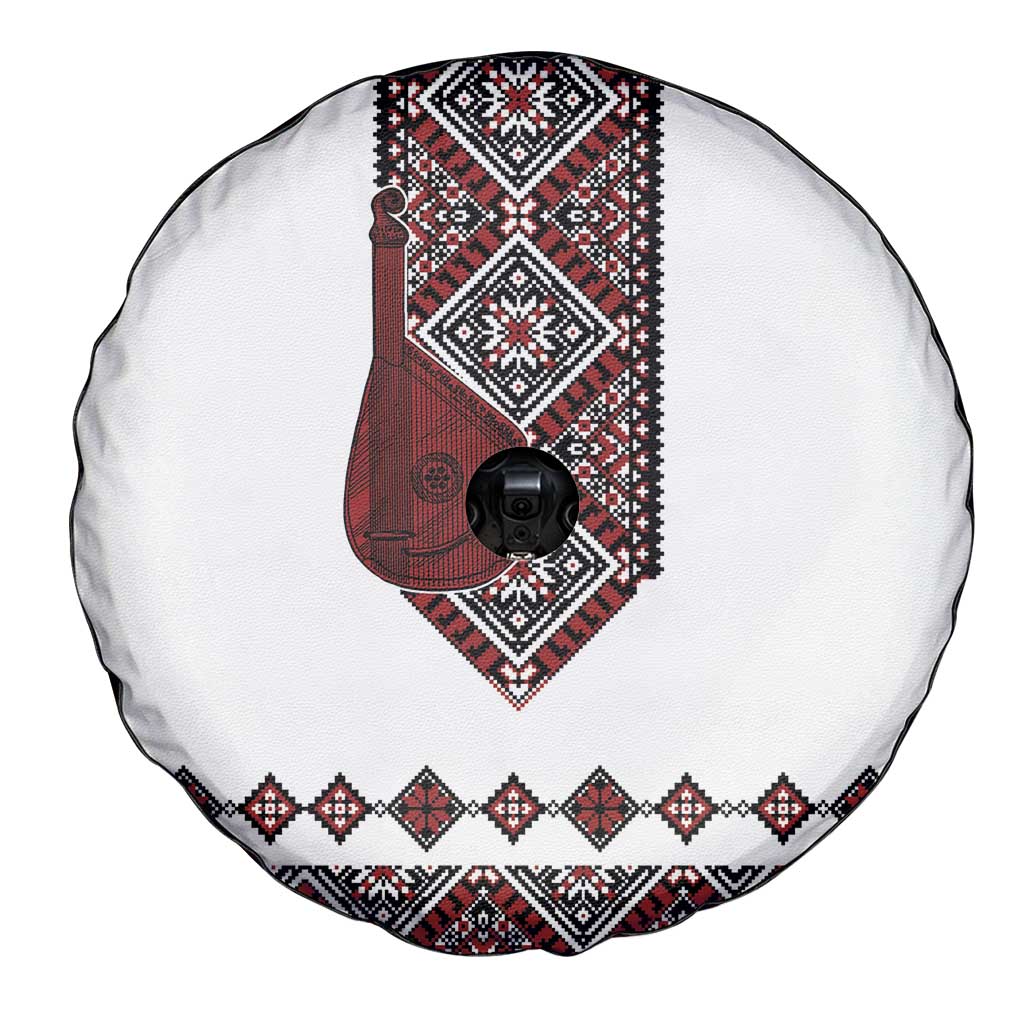 Ukraine Bandura Vyshyvanka Pattern Spare Tire Cover Ukrainian Heritage Folk White Version - Wonder Print Shop