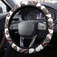 Ukraine Bandura Vyshyvanka Pattern Steering Wheel Cover Ukrainian Heritage Folk White Version - Wonder Print Shop