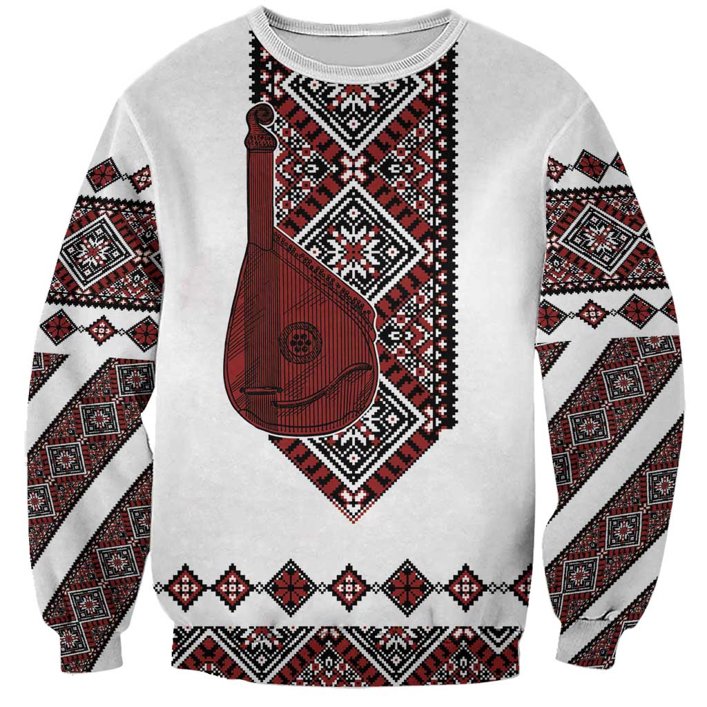 Ukraine Bandura Vyshyvanka Pattern Sweatshirt Ukrainian Heritage Folk White Version - Wonder Print Shop