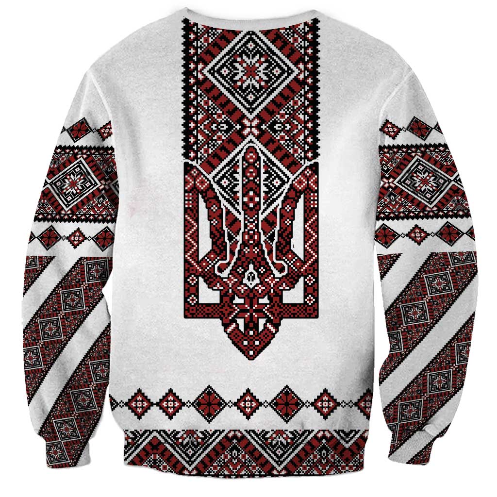 Ukraine Bandura Vyshyvanka Pattern Sweatshirt Ukrainian Heritage Folk White Version - Wonder Print Shop