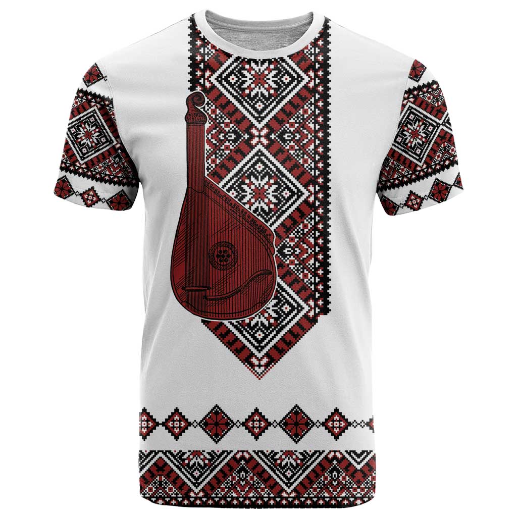 Ukraine Bandura Vyshyvanka Pattern T Shirt Ukrainian Heritage Folk White Version - Wonder Print Shop