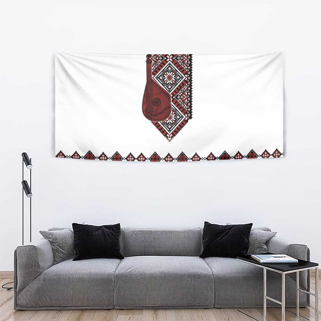 Ukraine Bandura Vyshyvanka Pattern Tapestry Ukrainian Heritage Folk White Version - Wonder Print Shop