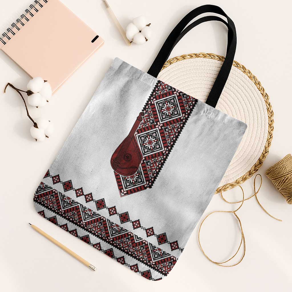 Ukraine Bandura Vyshyvanka Pattern Tote Bag Ukrainian Heritage Folk White Version - Wonder Print Shop