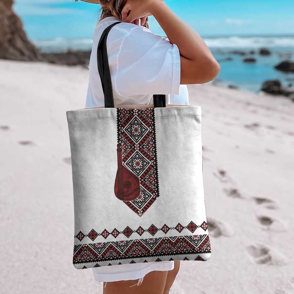 Ukraine Bandura Vyshyvanka Pattern Tote Bag Ukrainian Heritage Folk White Version - Wonder Print Shop