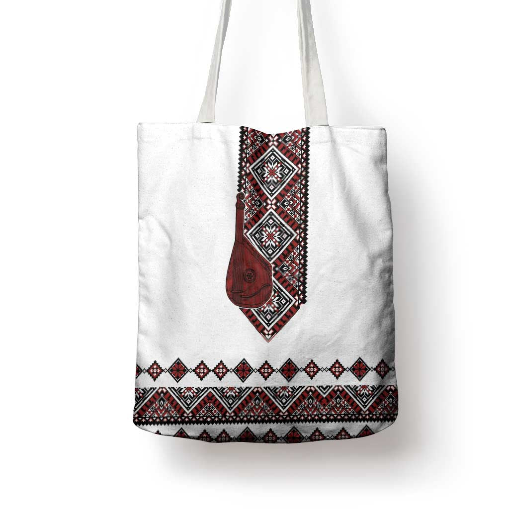 Ukraine Bandura Vyshyvanka Pattern Tote Bag Ukrainian Heritage Folk White Version - Wonder Print Shop