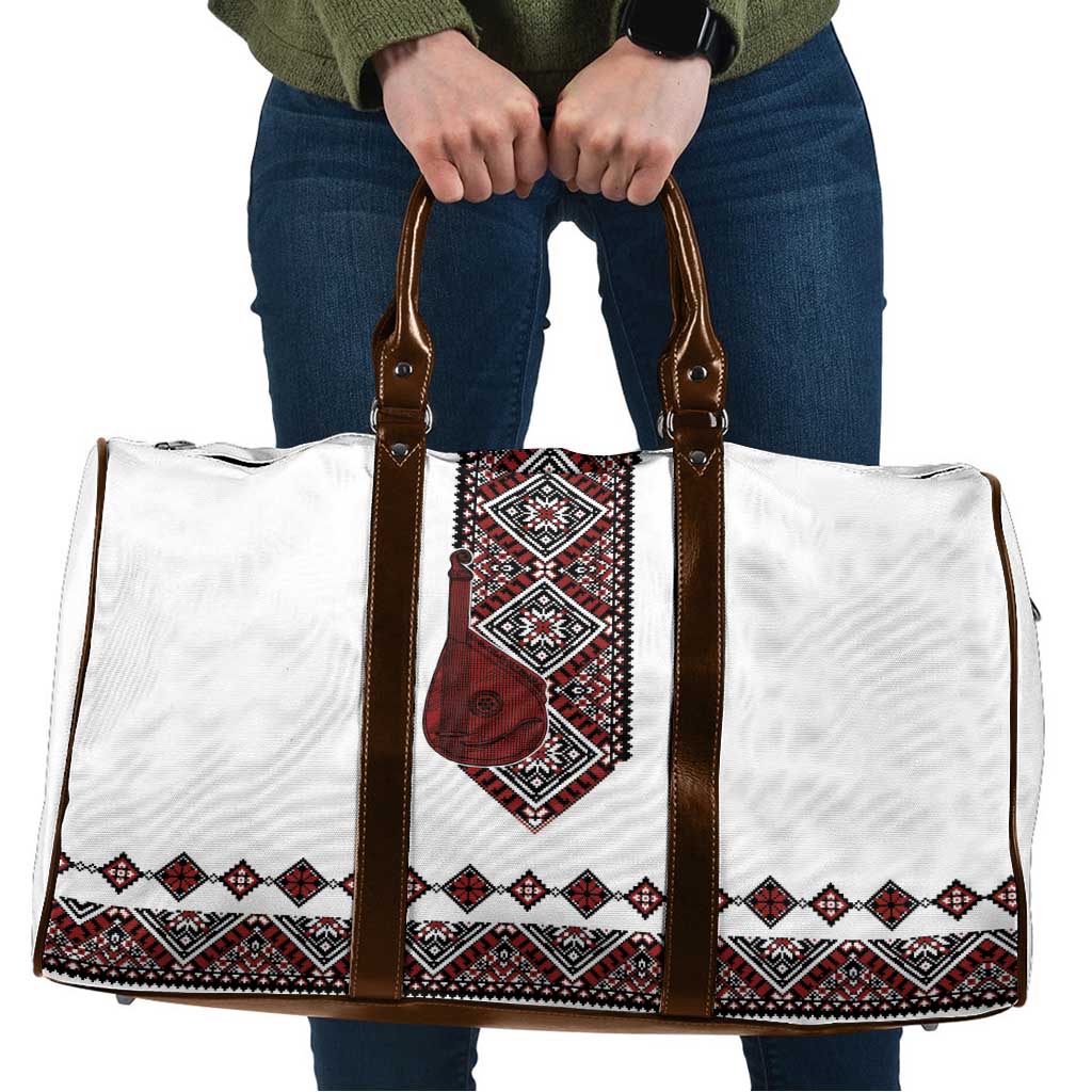 Ukraine Bandura Vyshyvanka Pattern Travel Bag Ukrainian Heritage Folk White Version - Wonder Print Shop