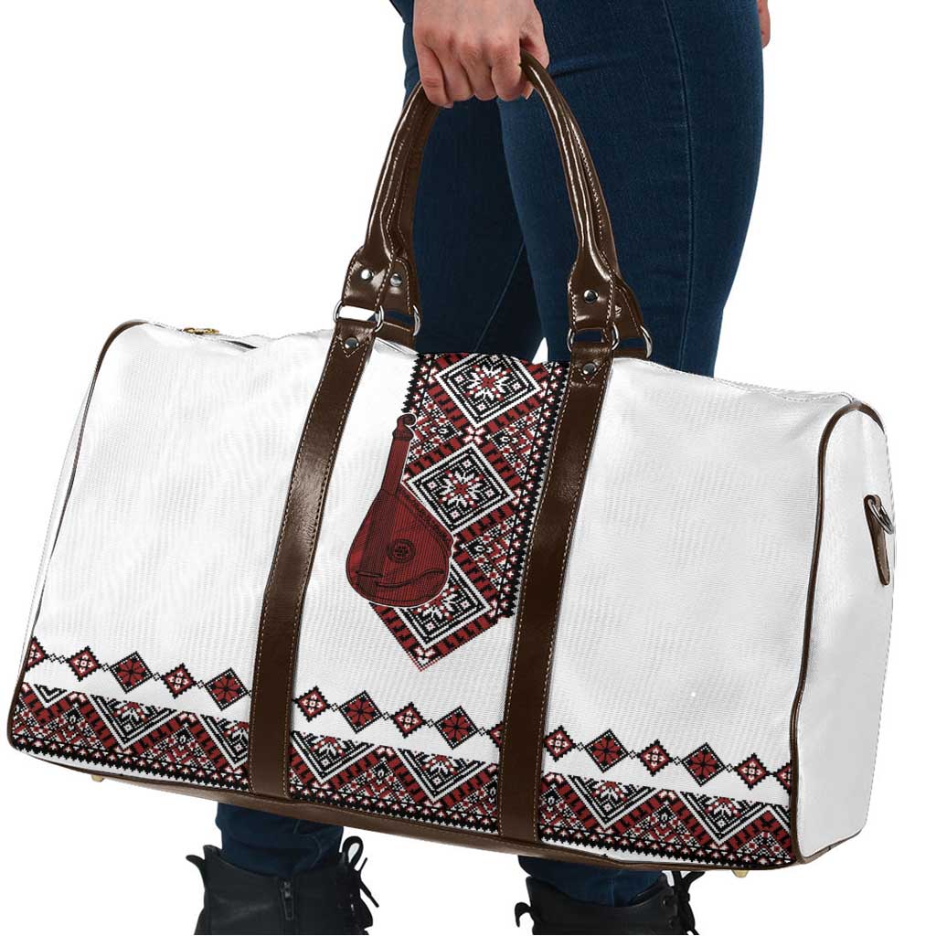 Ukraine Bandura Vyshyvanka Pattern Travel Bag Ukrainian Heritage Folk White Version - Wonder Print Shop