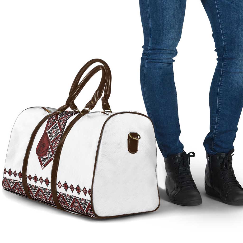 Ukraine Bandura Vyshyvanka Pattern Travel Bag Ukrainian Heritage Folk White Version - Wonder Print Shop