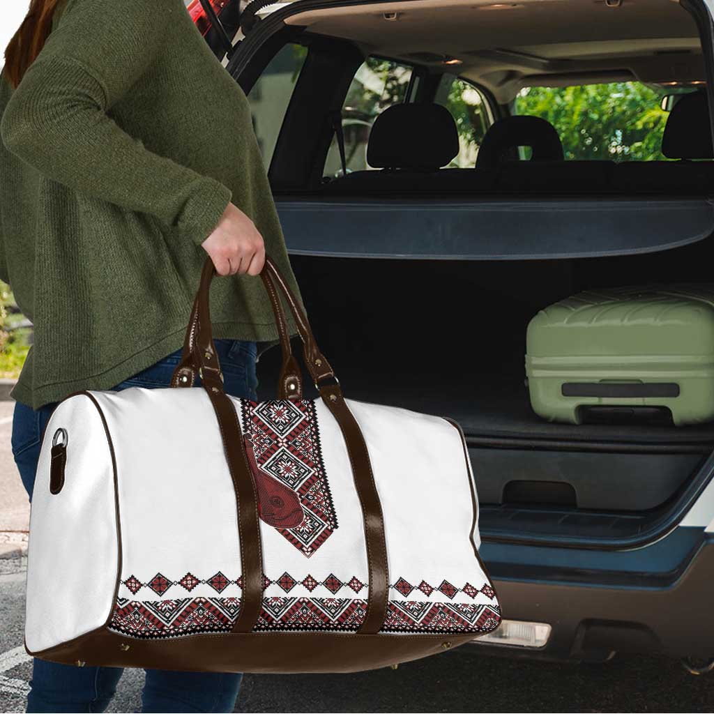 Ukraine Bandura Vyshyvanka Pattern Travel Bag Ukrainian Heritage Folk White Version - Wonder Print Shop