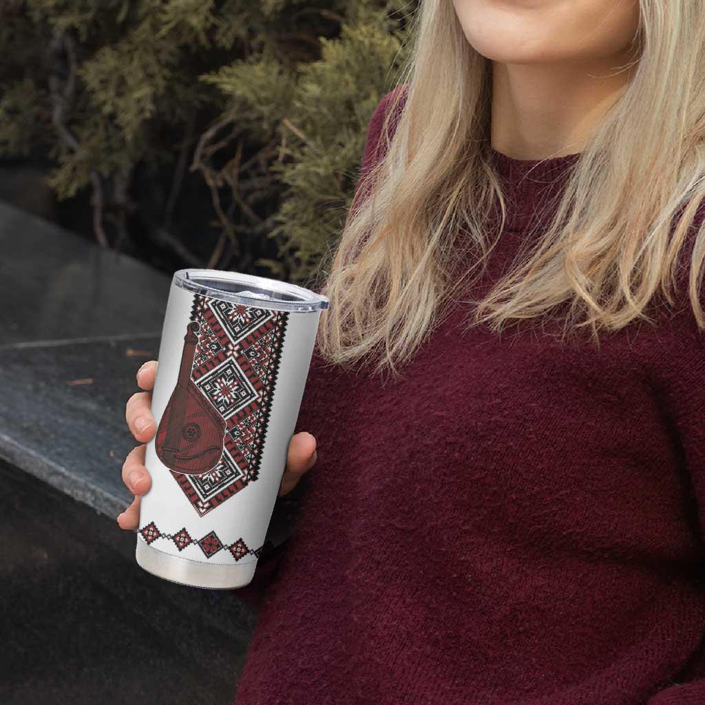 Ukraine Bandura Vyshyvanka Pattern Tumbler Cup Ukrainian Heritage Folk White Version - Wonder Print Shop