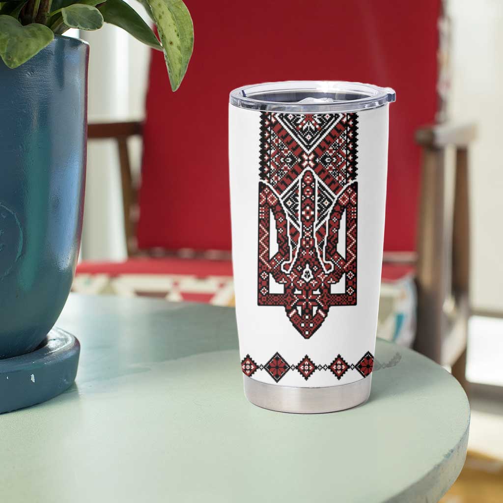 Ukraine Bandura Vyshyvanka Pattern Tumbler Cup Ukrainian Heritage Folk White Version - Wonder Print Shop