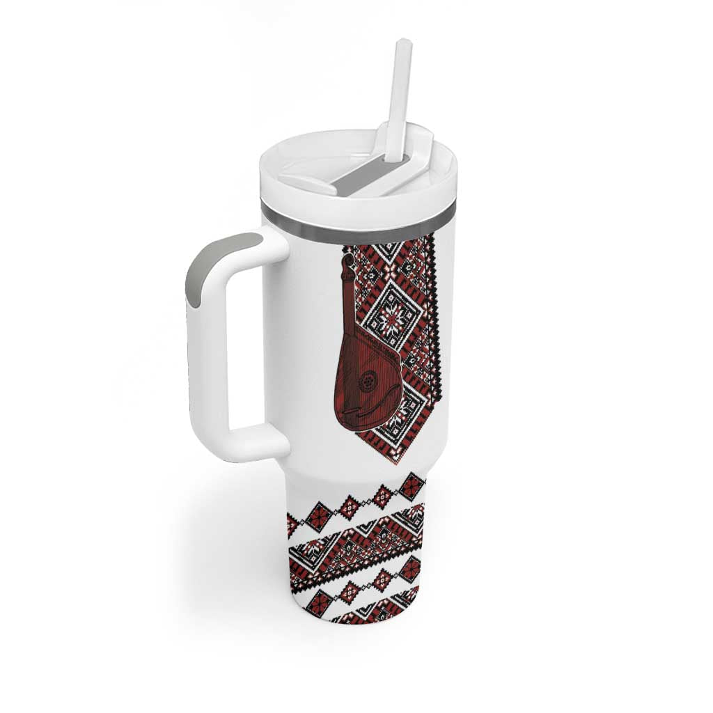 Ukraine Bandura Vyshyvanka Pattern Tumbler With Handle Ukrainian Heritage Folk White Version - Wonder Print Shop