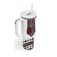 Ukraine Bandura Vyshyvanka Pattern Tumbler With Handle Ukrainian Heritage Folk White Version - Wonder Print Shop