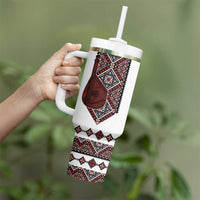 Ukraine Bandura Vyshyvanka Pattern Tumbler With Handle Ukrainian Heritage Folk White Version - Wonder Print Shop