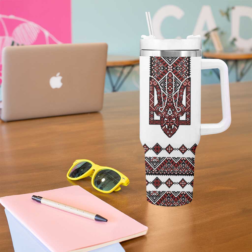 Ukraine Bandura Vyshyvanka Pattern Tumbler With Handle Ukrainian Heritage Folk White Version - Wonder Print Shop