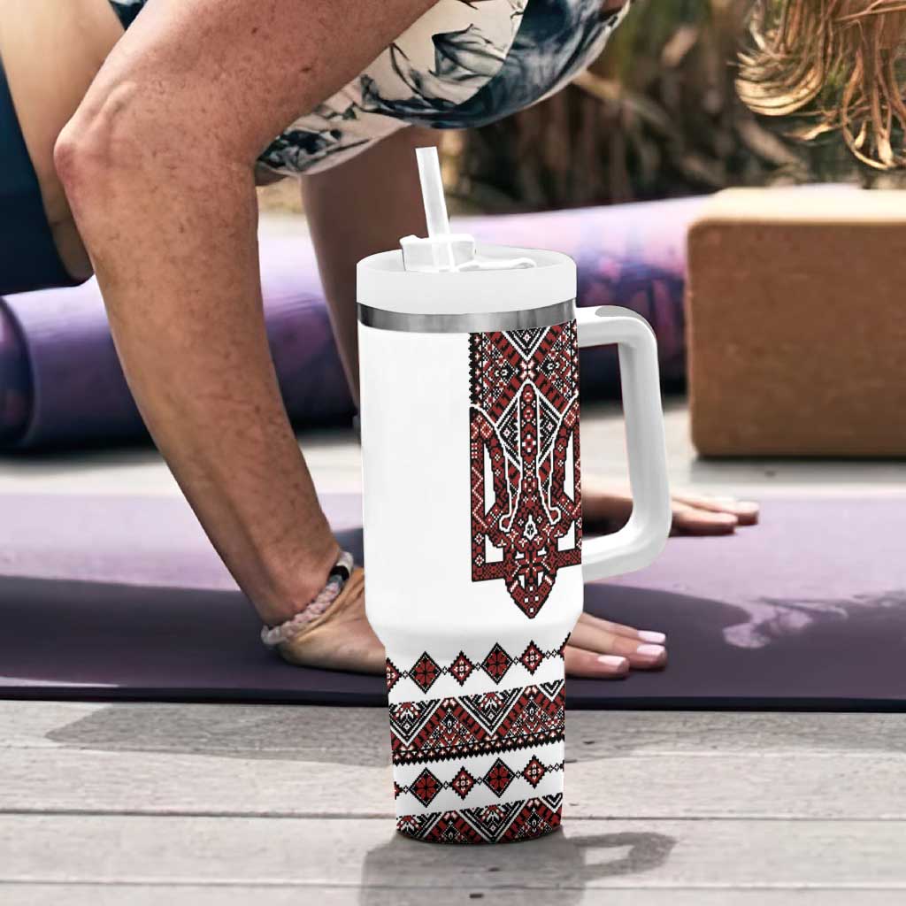 Ukraine Bandura Vyshyvanka Pattern Tumbler With Handle Ukrainian Heritage Folk White Version - Wonder Print Shop