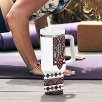 Ukraine Bandura Vyshyvanka Pattern Tumbler With Handle Ukrainian Heritage Folk White Version - Wonder Print Shop