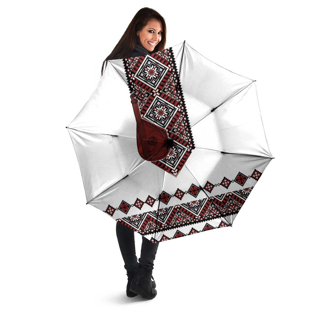 Ukraine Bandura Vyshyvanka Pattern Umbrella Ukrainian Heritage Folk White Version - Wonder Print Shop