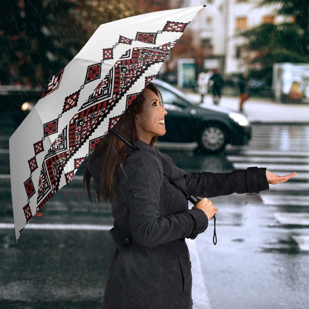 Ukraine Bandura Vyshyvanka Pattern Umbrella Ukrainian Heritage Folk White Version - Wonder Print Shop