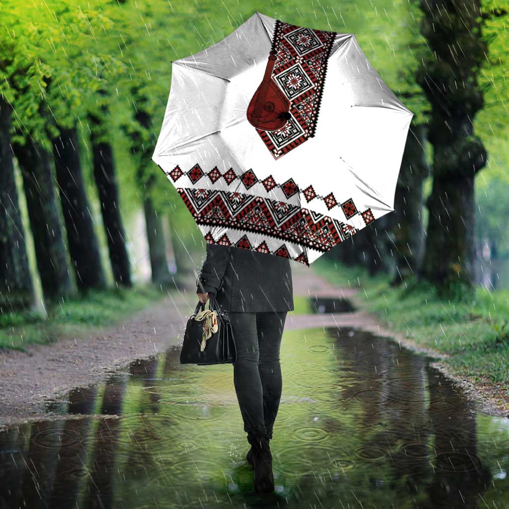 Ukraine Bandura Vyshyvanka Pattern Umbrella Ukrainian Heritage Folk White Version - Wonder Print Shop