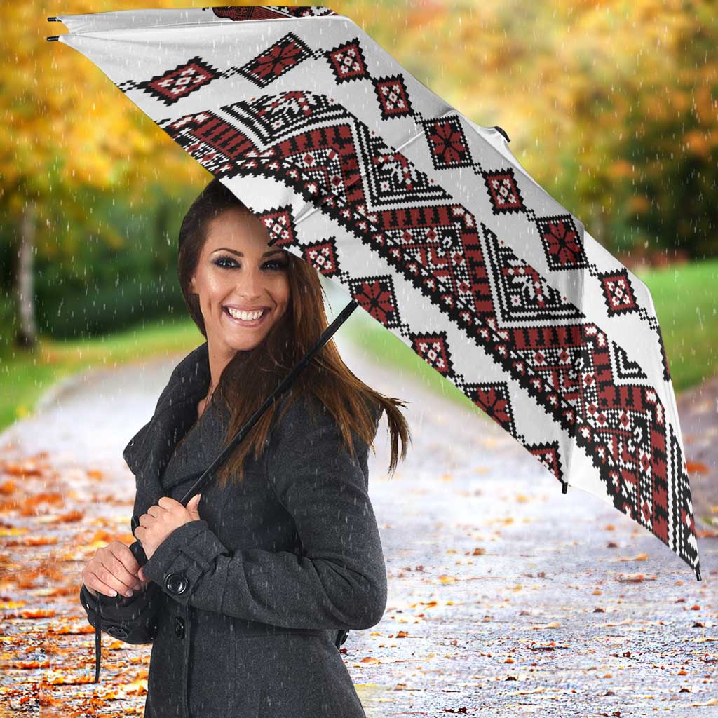 Ukraine Bandura Vyshyvanka Pattern Umbrella Ukrainian Heritage Folk White Version - Wonder Print Shop